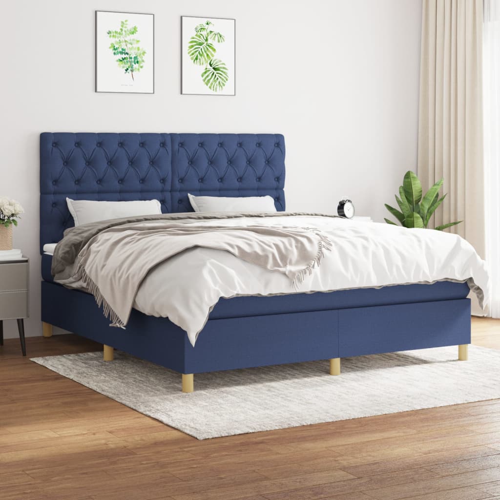 vidaXL Posteľný rám boxspring s matracom modrý 160x200 cm látka