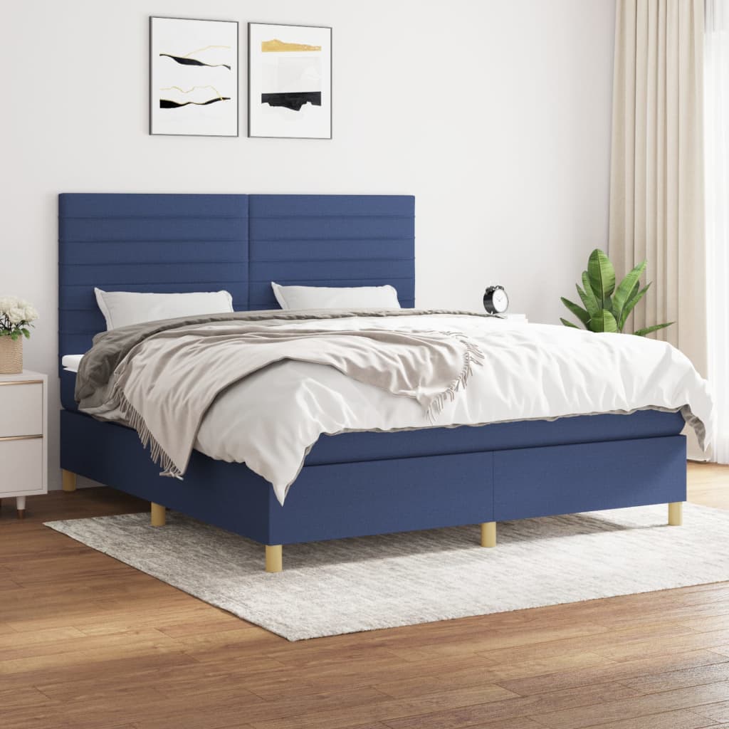 vidaXL Posteľný rám boxspring s matracom modrý 160x200 cm látka