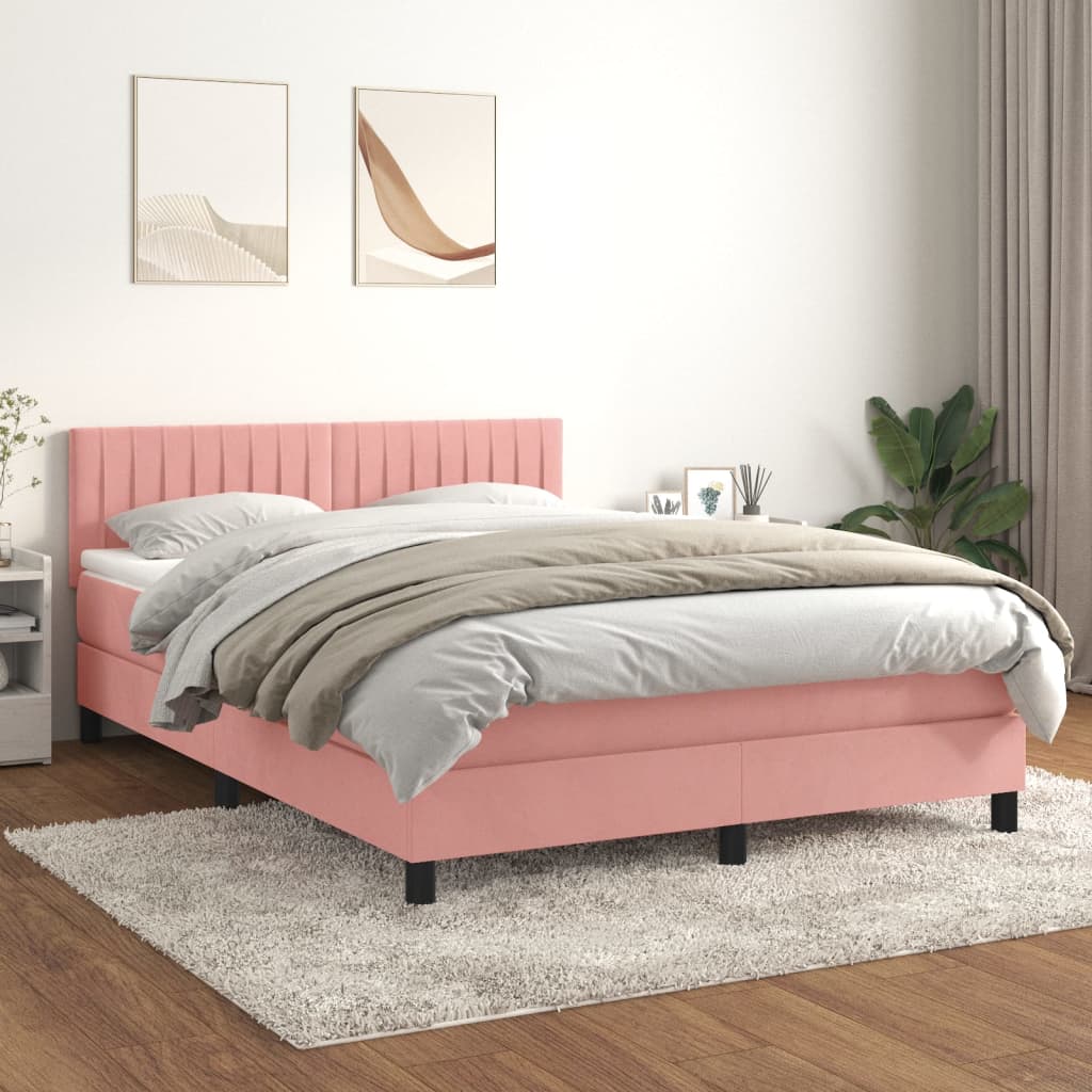 vidaXL Posteľný rám boxsping s matracom ružový 140x190 cm zamat