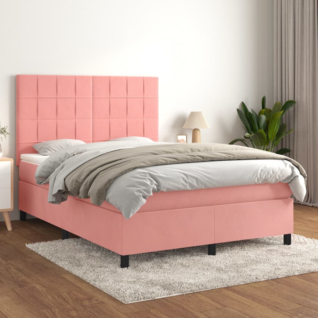 vidaXL Posteľný rám boxsping s matracom ružový 140x190 cm zamat