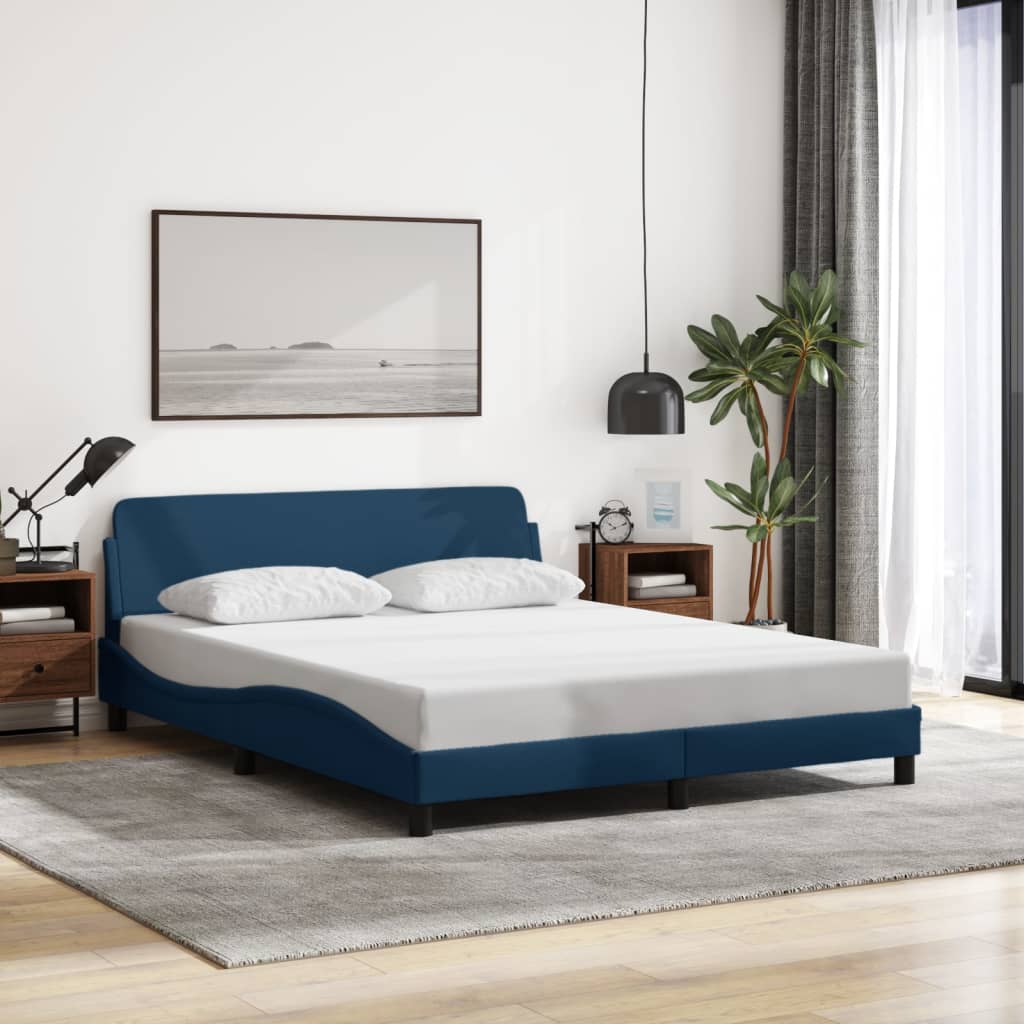 vidaXL Posteľný rám s čelom bez matraca modrý 160x200 cm látka
