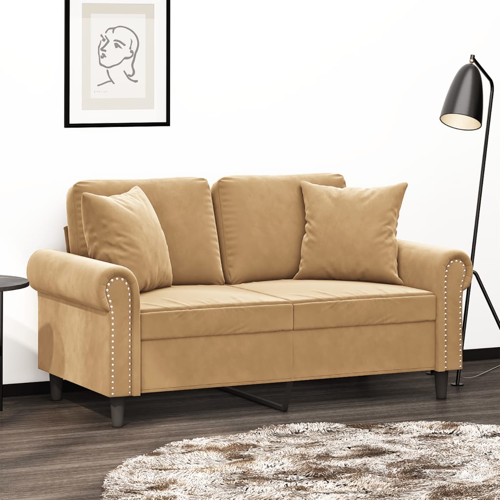 vidaXL 2-miestna pohovka s vankúšmi hnedá 120 cm zamat
