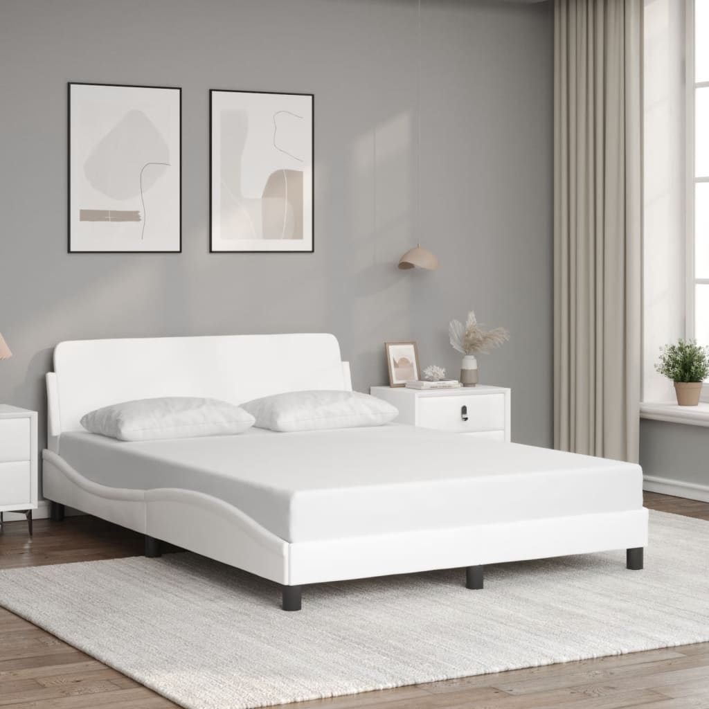 vidaXL Posteľný rám s čelom biely 140x190 cm umelá koža