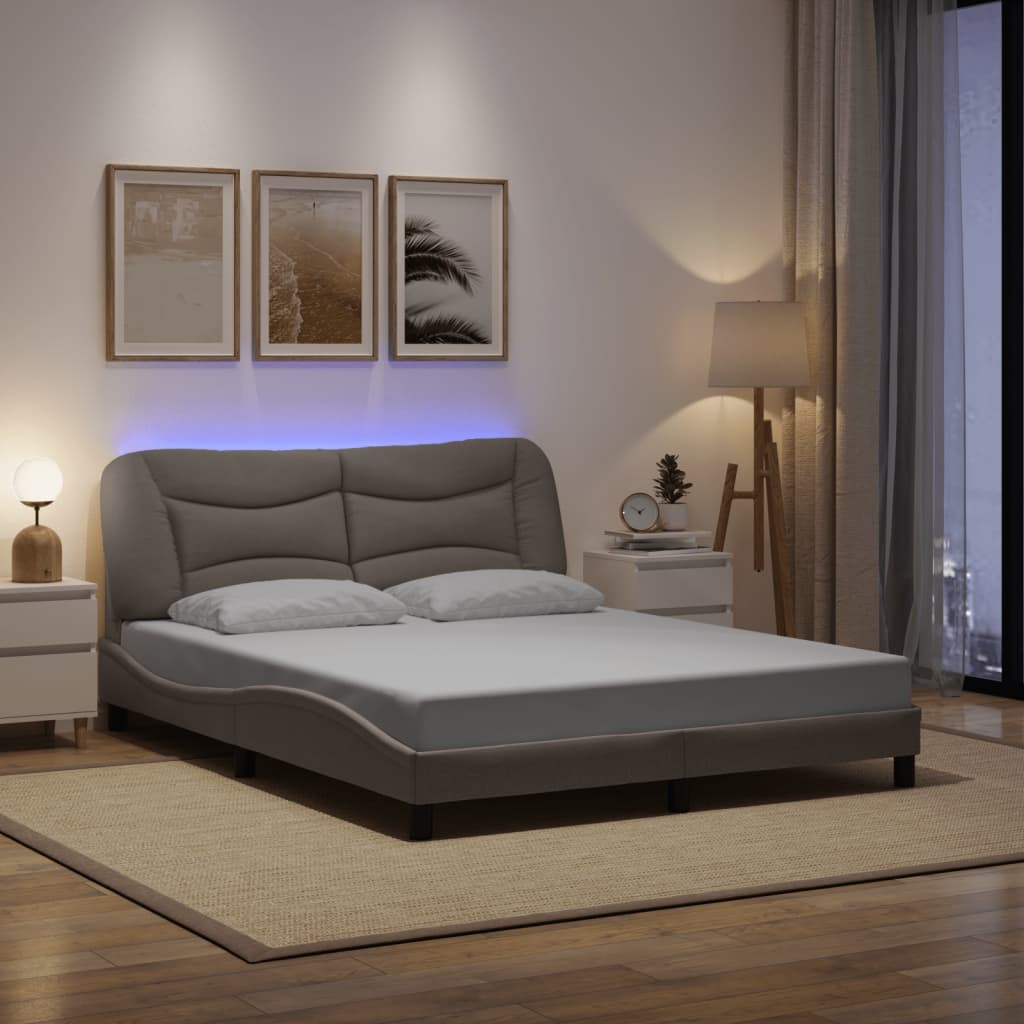 vidaXL Posteľný rám s LED svetlami sivohnedý 160x200 cm látka