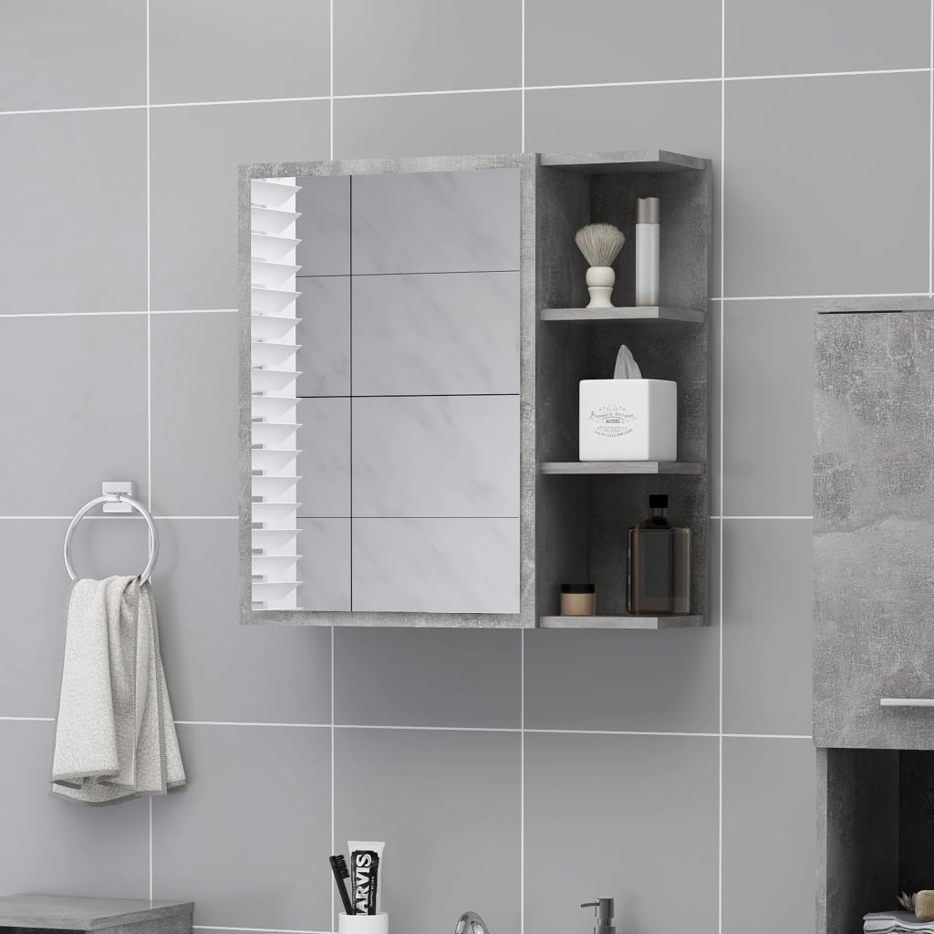 vidaXL Skrinka so zrkadlom, betónová 62,5x20,5x64 cm, kompozitné drevo
