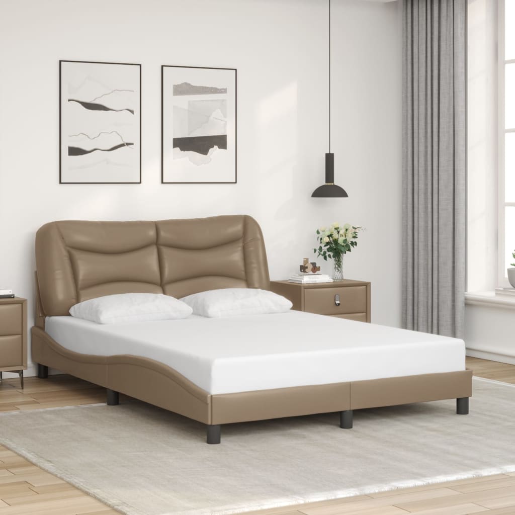 vidaXL Posteľný rám s čelom kapučínový 140x190 cm umelá koža