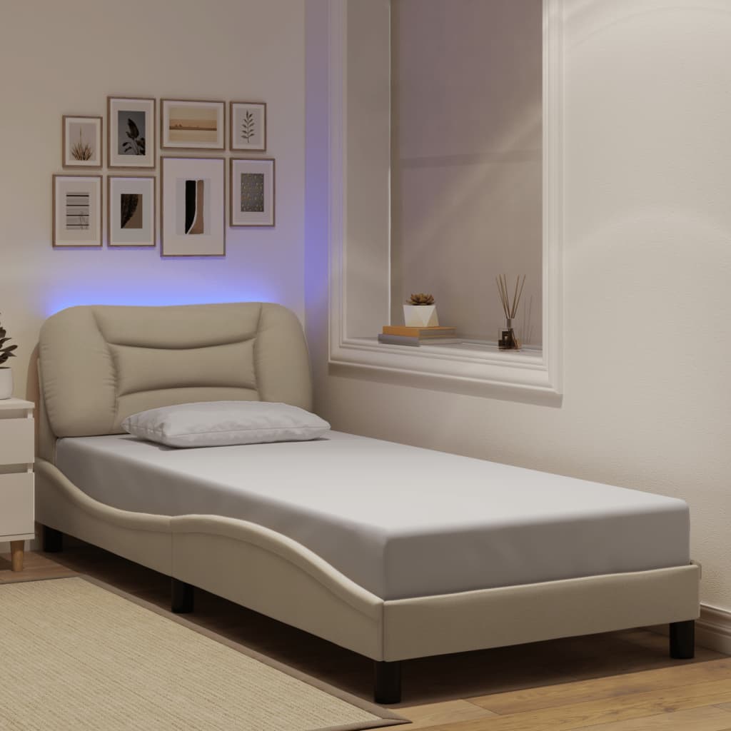 vidaXL Posteľný rám s LED svetlami krémový 80x200 cm látka