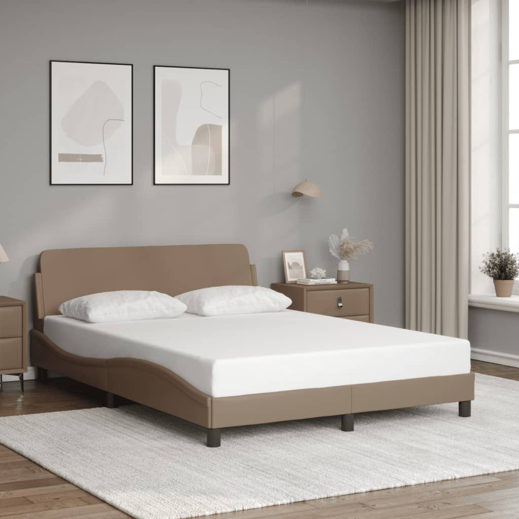 vidaXL Posteľný rám s čelom kapučínový 140x190 cm umelá koža