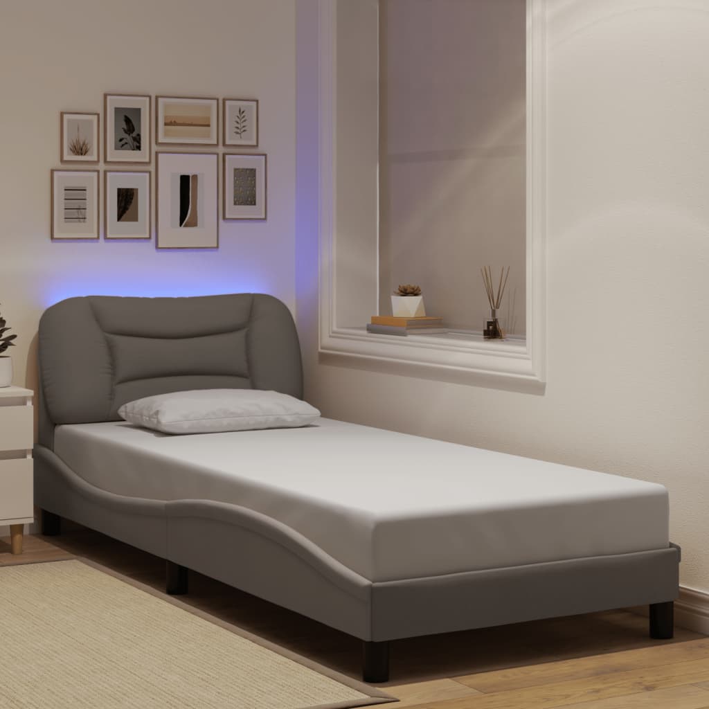 vidaXL Posteľný rám s LED svetlami svetlosivý 80x200 cm látka