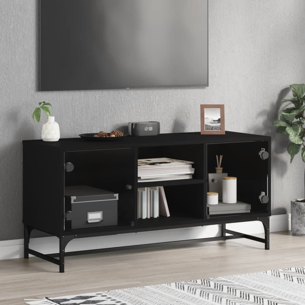 vidaXL TV skrinka so sklenenými dvierkami čierna 102x37x50 cm