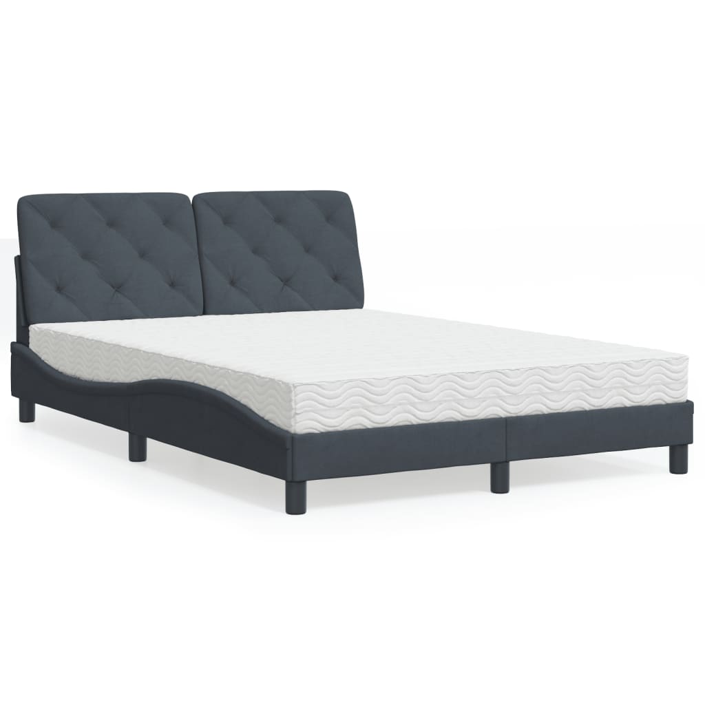 vidaXL Posteľný rám s matracom tmavosivý 140x200 cm zamat
