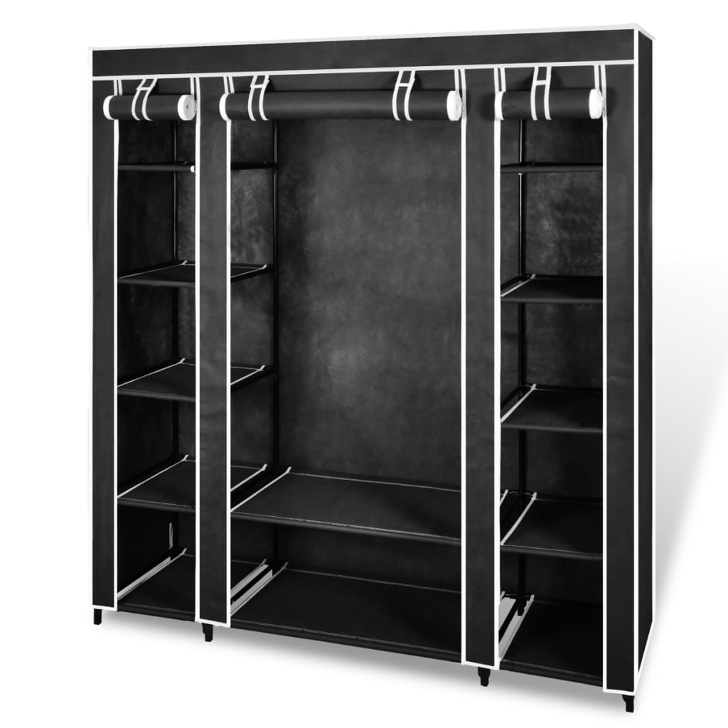 vidaXL Látkový šatník s priečinkami a tyčami 45x150x176 cm, čierny