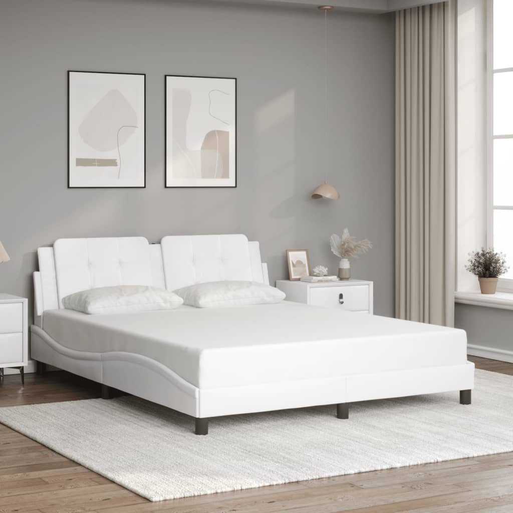 vidaXL Posteľný rám s čelom biely 160x200 cm umelá koža