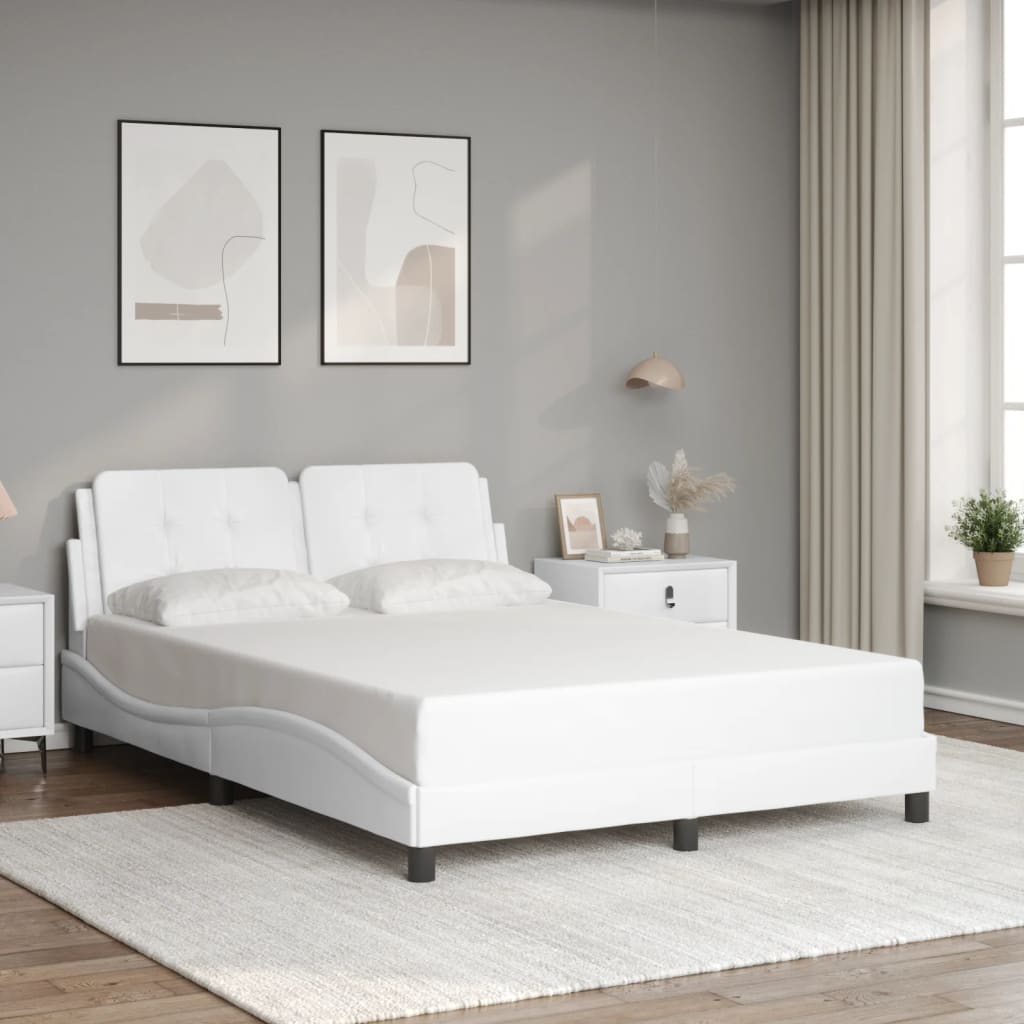 vidaXL Posteľný rám s čelom biely 140x190 cm umelá koža
