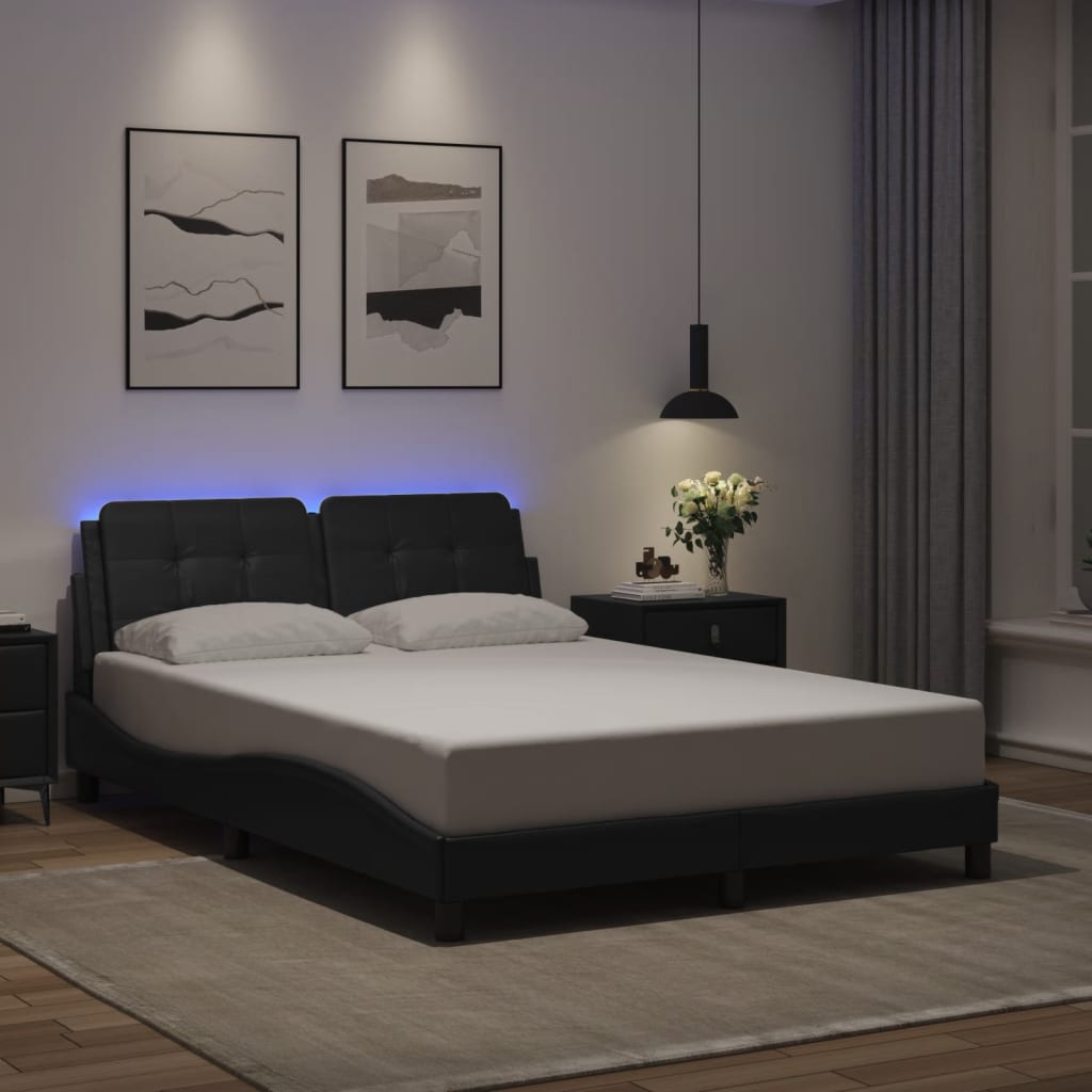 vidaXL Posteľný rám s LED svetlami, čierny 140x190 cm, umelá koža