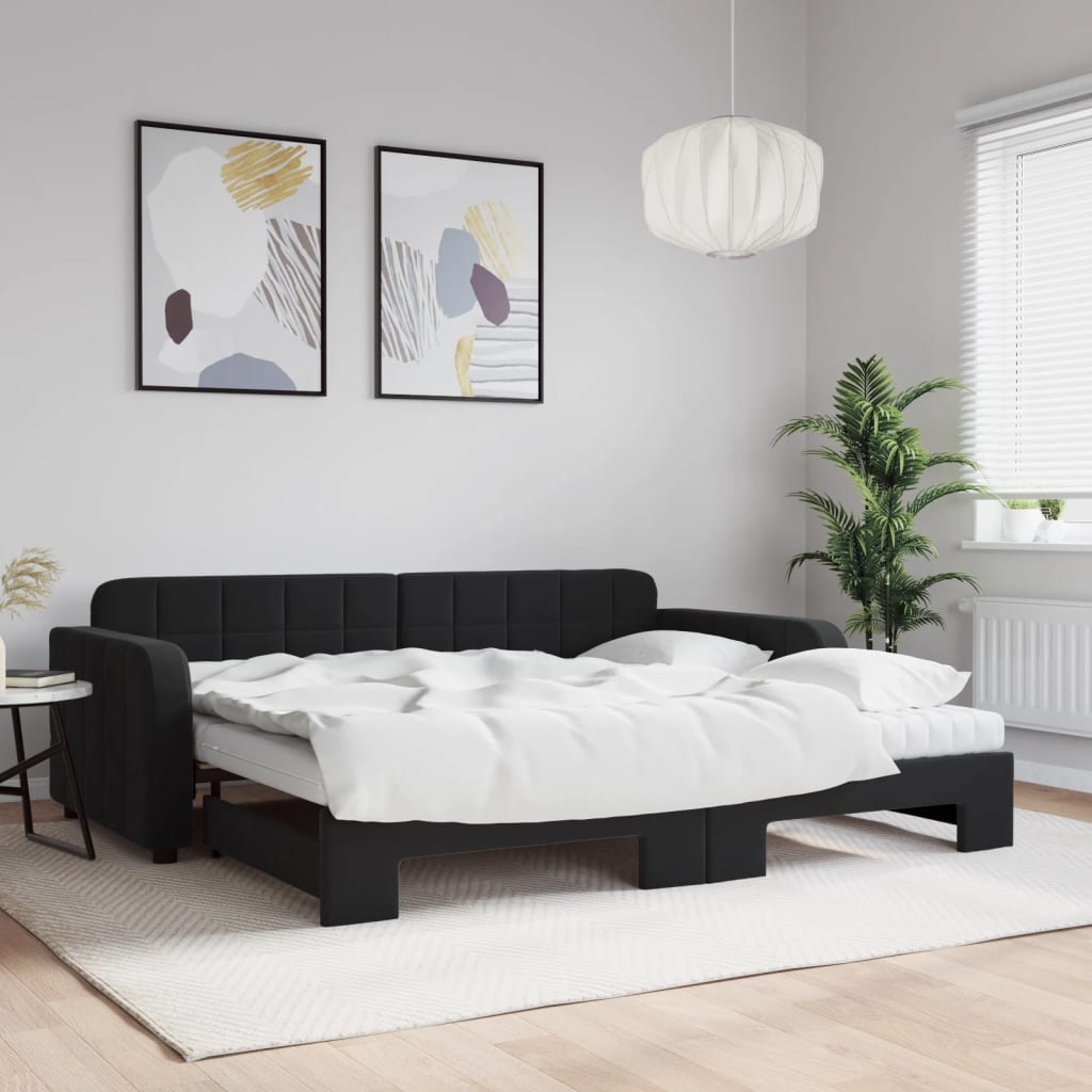 vidaXL Rozkladacia denná posteľ s matracmi čierna 90x200 cm zamat