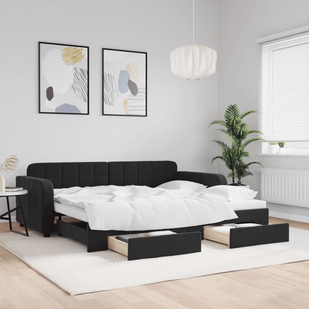 vidaXL Rozkladacia denná posteľ so zásuvkami čierna 90x200 cm zamat