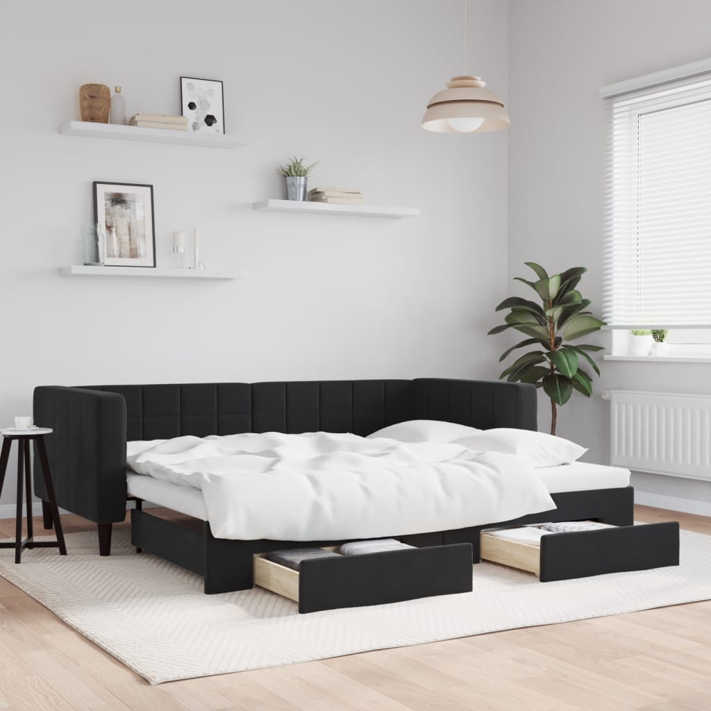 vidaXL Rozkladacia denná posteľ so zásuvkami čierna 90x200 cm zamat