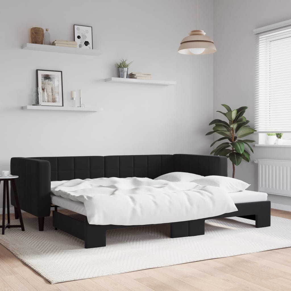 vidaXL Denná posteľ s rozkladacou posteľou čierna 90x200 cm zamat