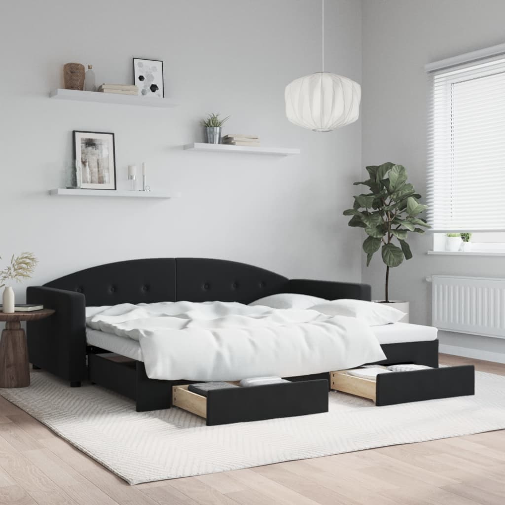 vidaXL Rozkladacia denná posteľ so zásuvkami čierna 90x200 cm zamat