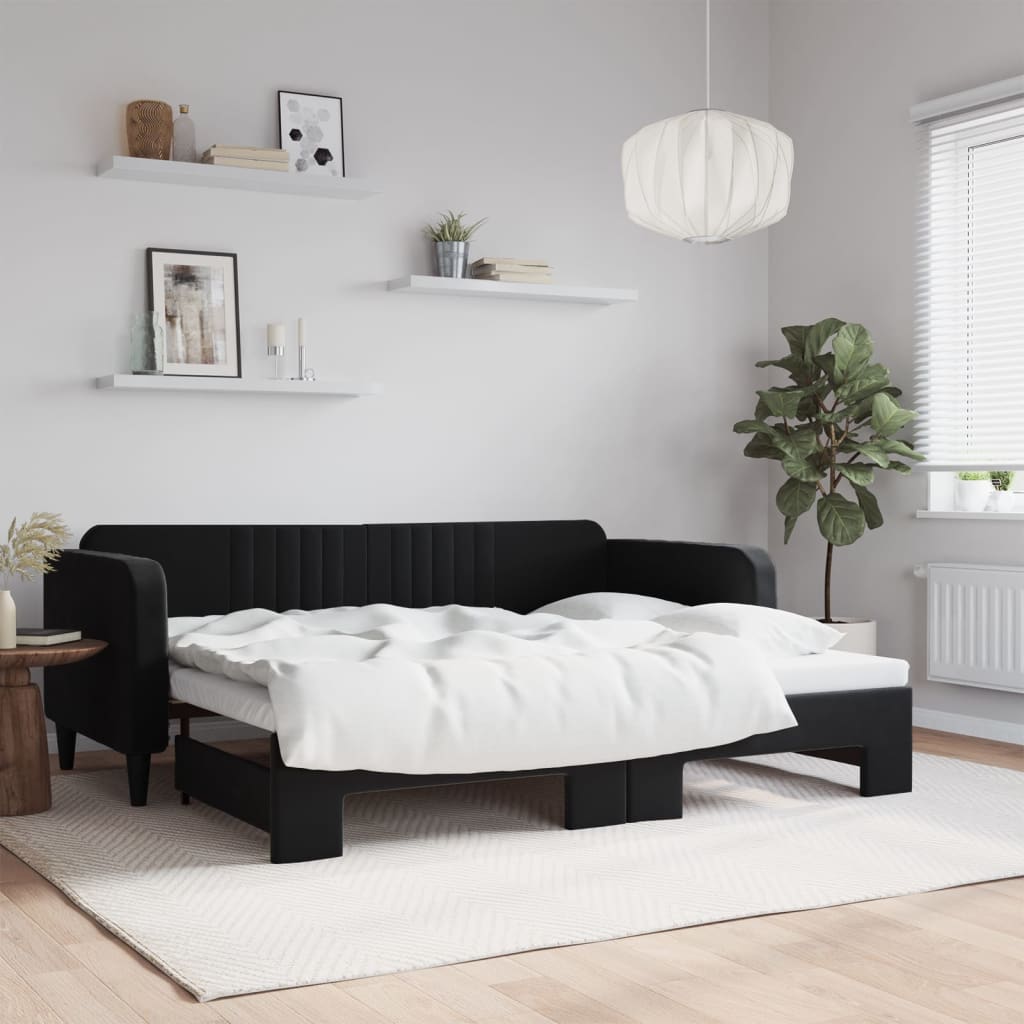 vidaXL Denná posteľ s rozkladacou posteľou čierna 90x200 cm zamat