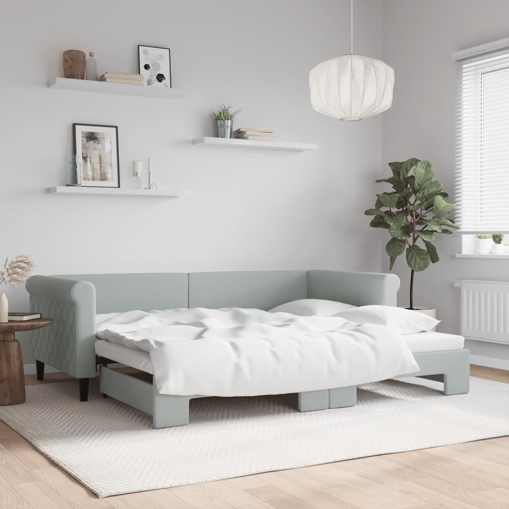 vidaXL Denná posteľ s rozkladacou posteľou bledosivá 90x200 cm zamat