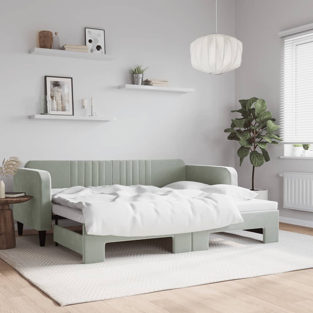 vidaXL Denná posteľ s rozkladacou posteľou bledosivá 90x200 cm zamat