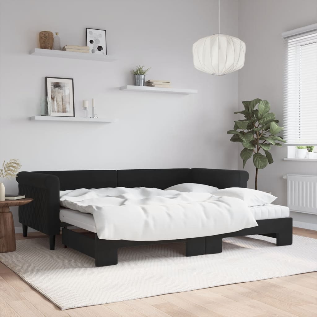 vidaXL Rozkladacia denná posteľ s matracmi čierna 90x200 cm zamat