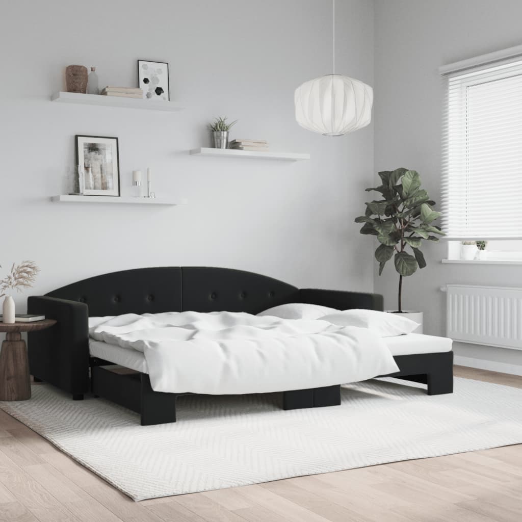 vidaXL Denná posteľ s rozkladacou posteľou čierna 90x200 cm zamat