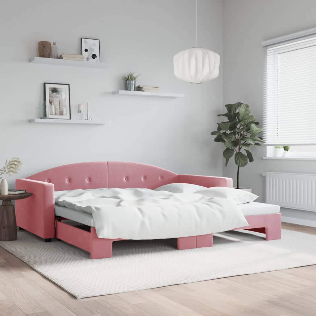 vidaXL Denná posteľ s rozkladacou posteľou ružová 100x200 cm zamat