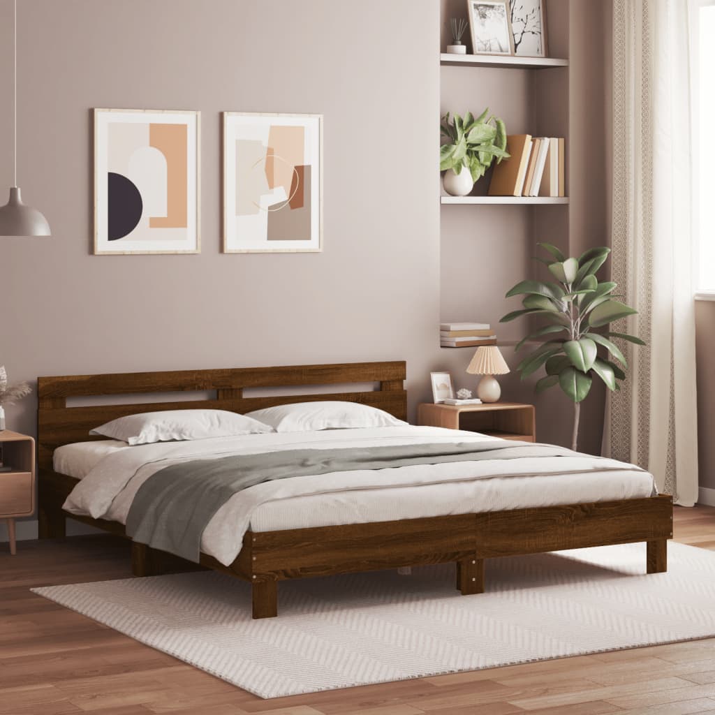 vidaXL Posteľný rám s čelom hnedý dub 200x200 cm kompozitné drevo