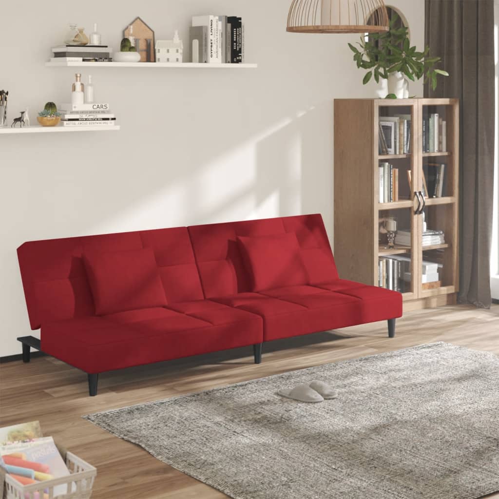 vidaXL 2-miestna rozkladacia pohovka s 2 vankúšmi,vínovo červená,zamat