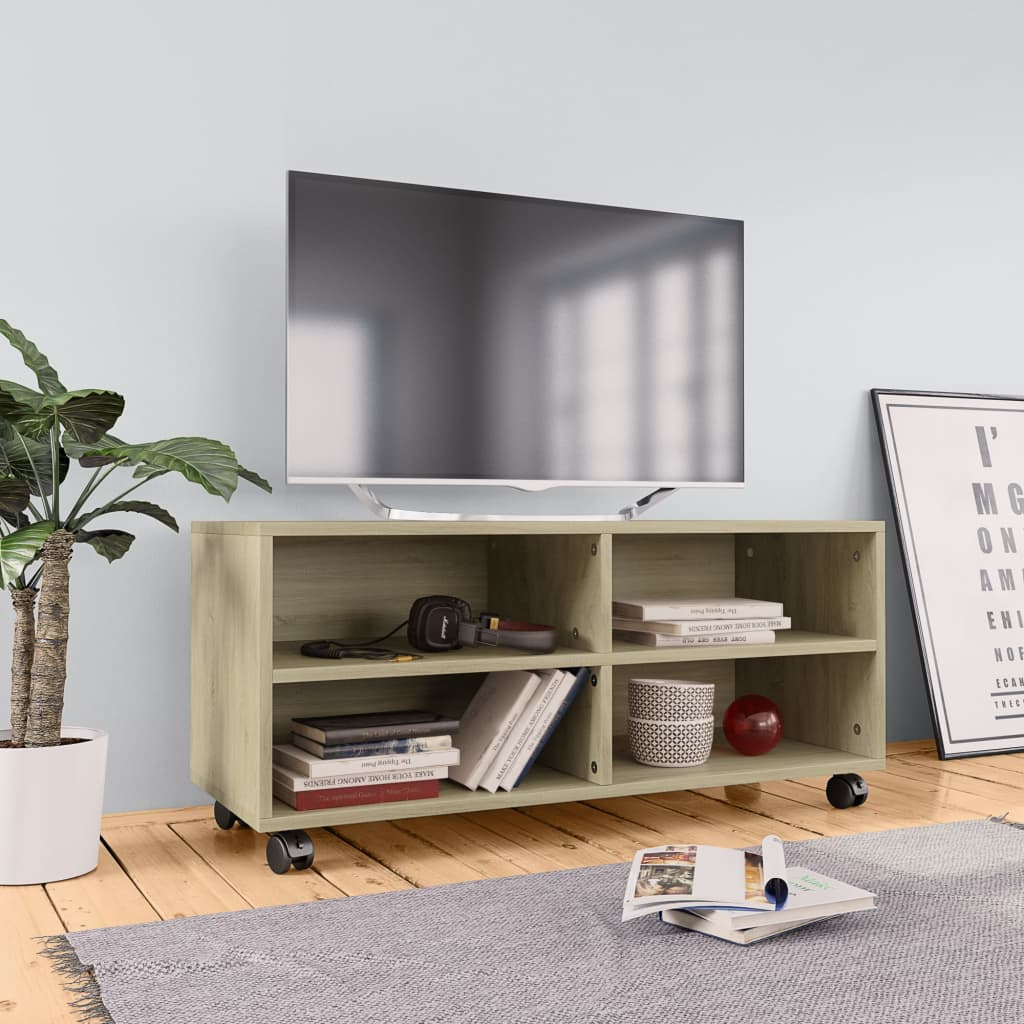 vidaXL TV skrinka s kolieskami, dub sonoma 90x35x35cm kompozitné drevo