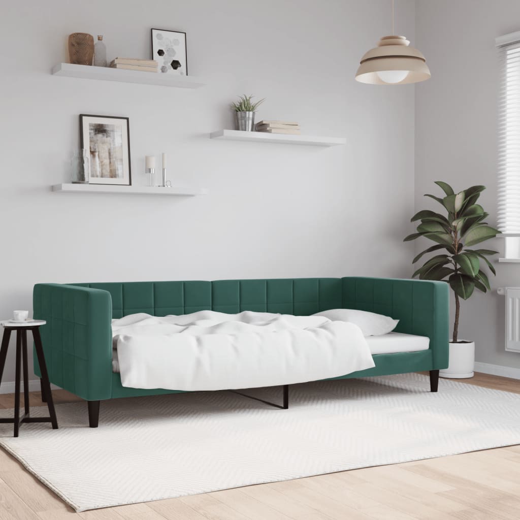 vidaXL Denná posteľ tmavozelená 90x200 cm zamat