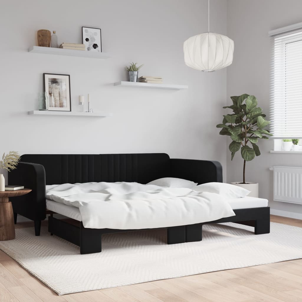 vidaXL Denná posteľ s rozkladacou posteľou čierna 100x200 cm zamat