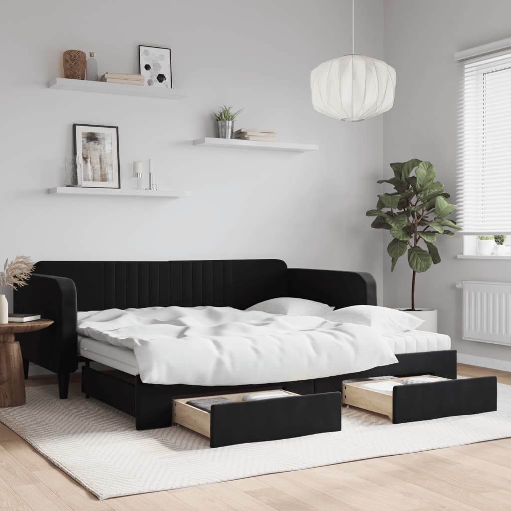 vidaXL Rozkladacia denná posteľ so zásuvkami čierna 100x200 cm zamat