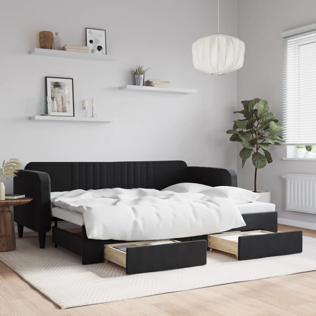 vidaXL Rozkladacia denná posteľ so zásuvkami čierna 80x200 cm látka