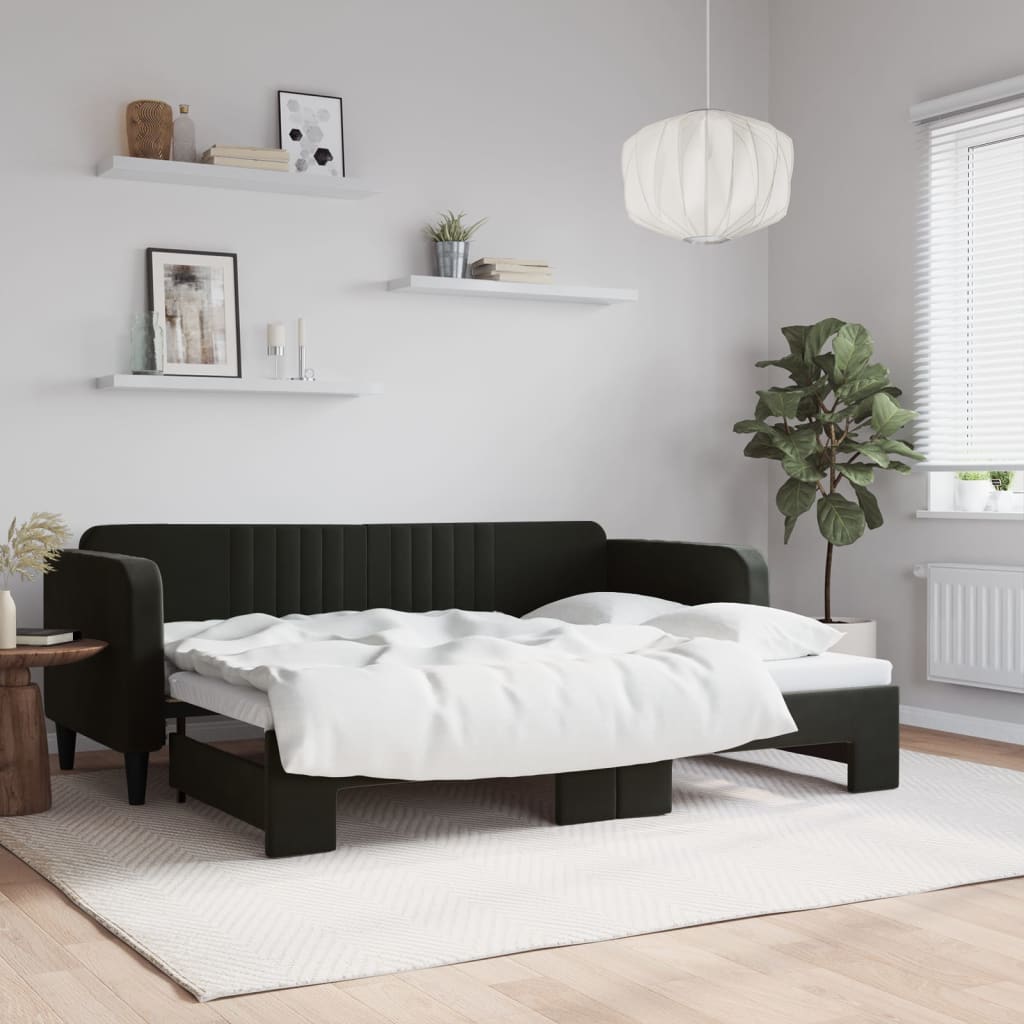 vidaXL Denná posteľ s rozkladacou posteľou čierna 80x200 cm zamat
