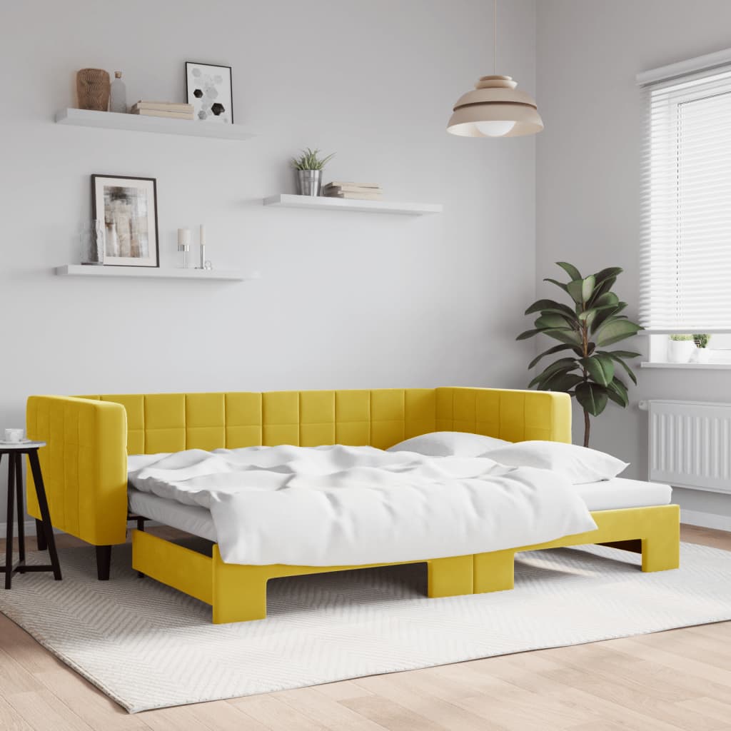 vidaXL Denná posteľ s rozkladacou posteľou žltá 90x200 cm zamat