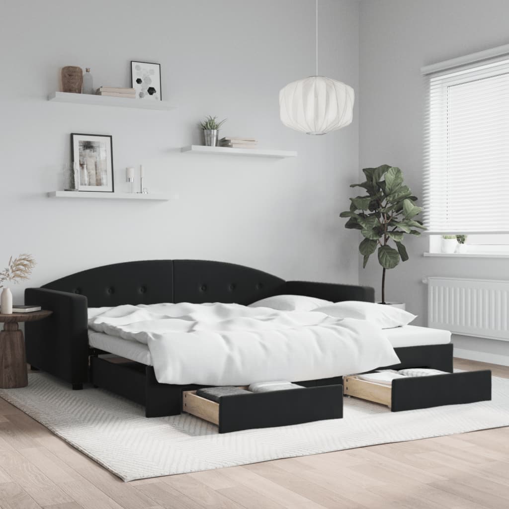 vidaXL Rozkladacia denná posteľ so zásuvkami čierna 100x200 cm zamat