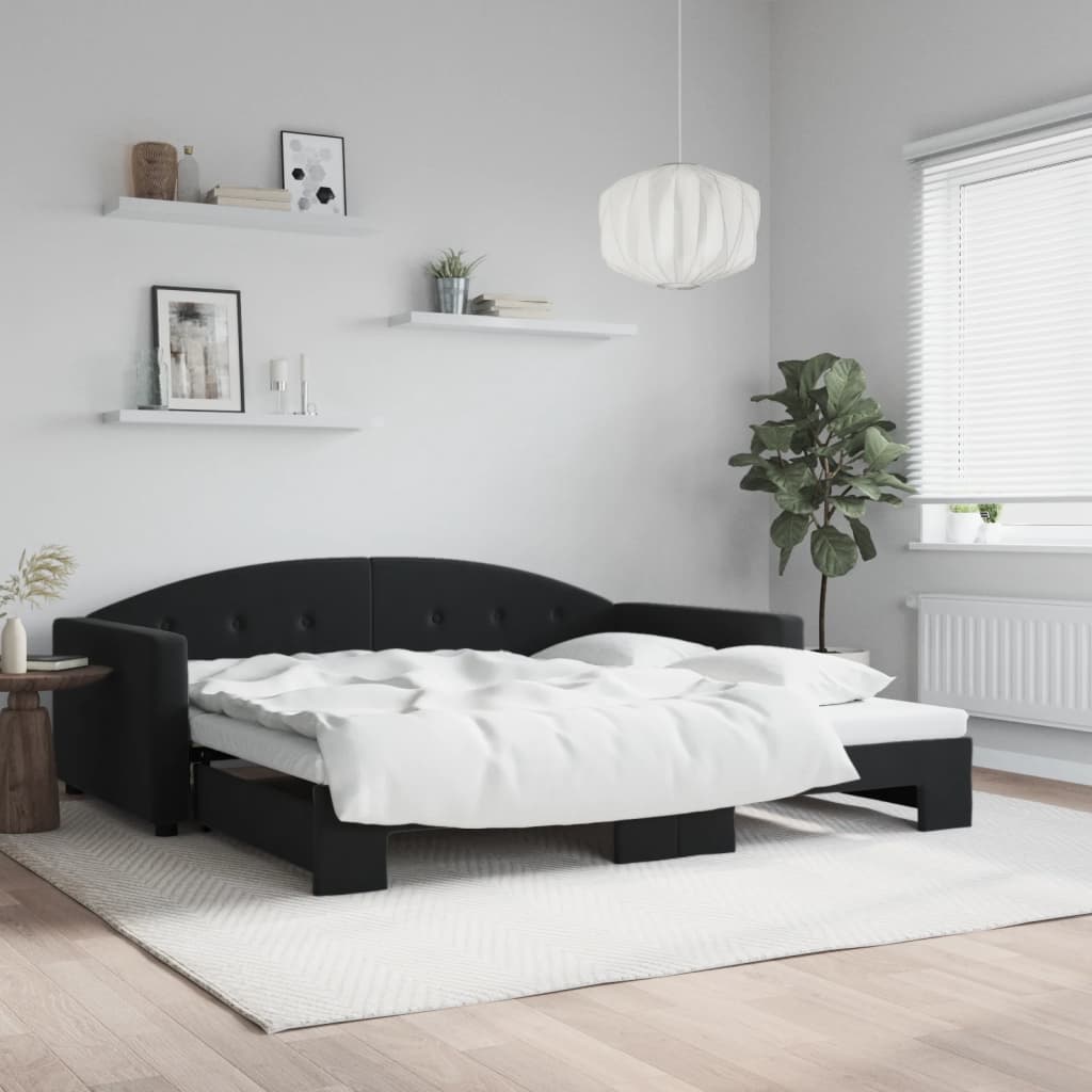 vidaXL Denná posteľ s rozkladacou posteľou čierna 100x200 cm zamat