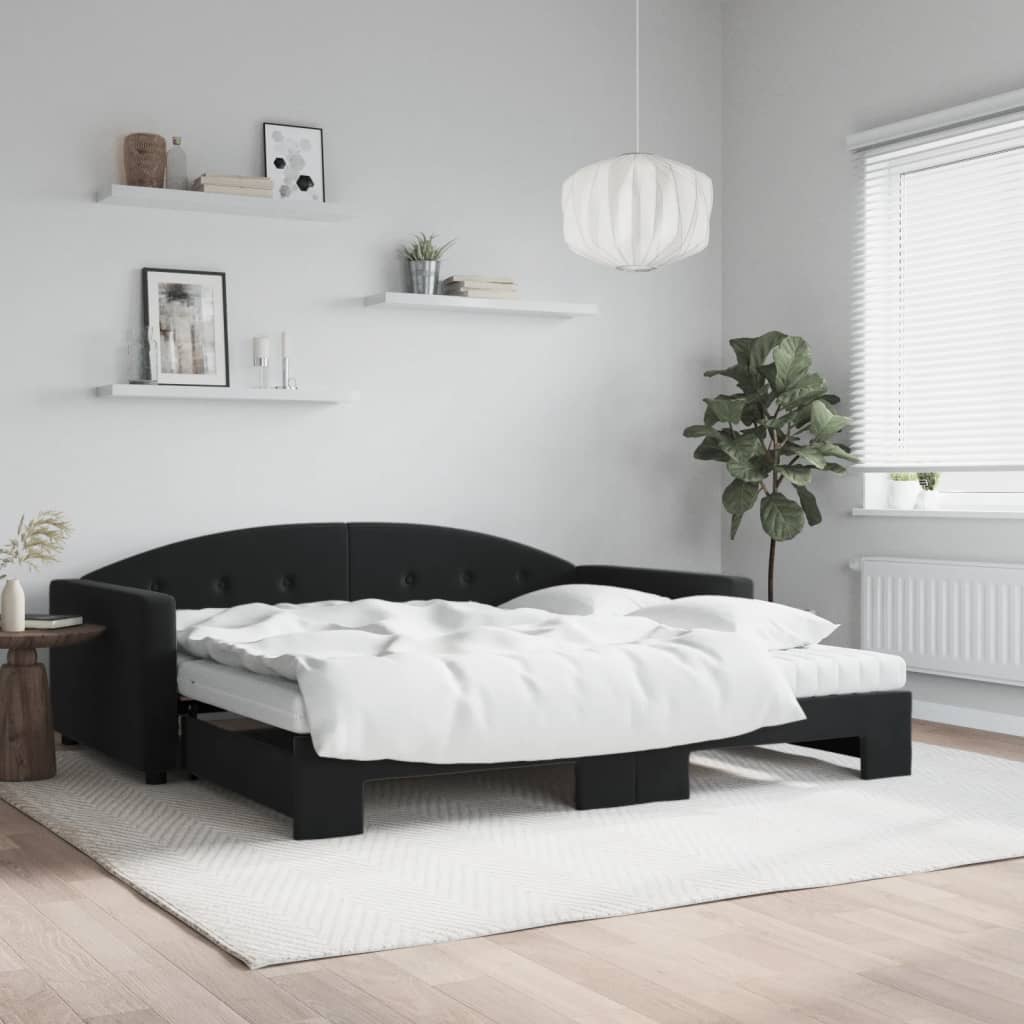 vidaXL Rozkladacia denná posteľ s matracmi čierna 100x200 cm zamat
