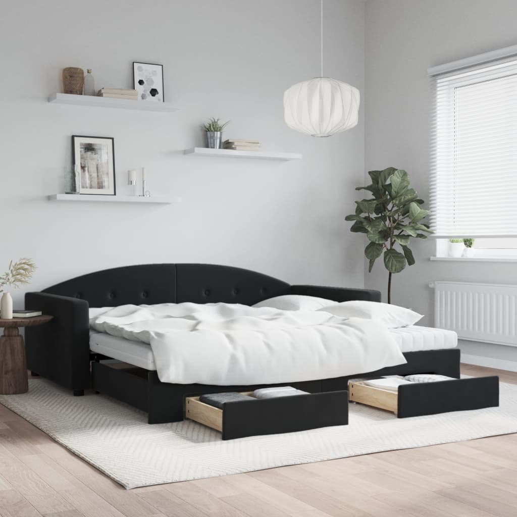 vidaXL Rozkladacia denná posteľ so zásuvkami čierna 100x200 cm zamat