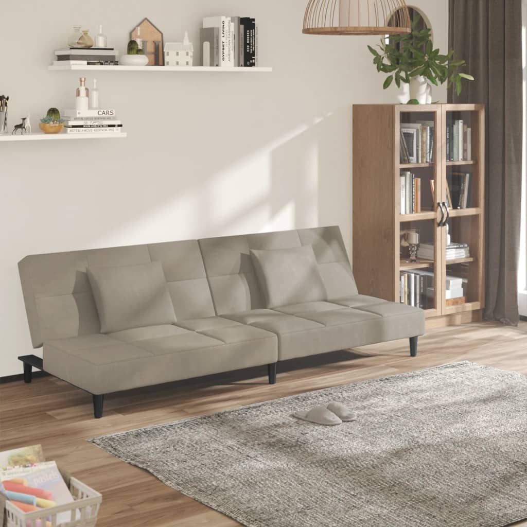 vidaXL 2-miestna rozkladacia pohovka s 2 vankúšmi bledosivá zamatová