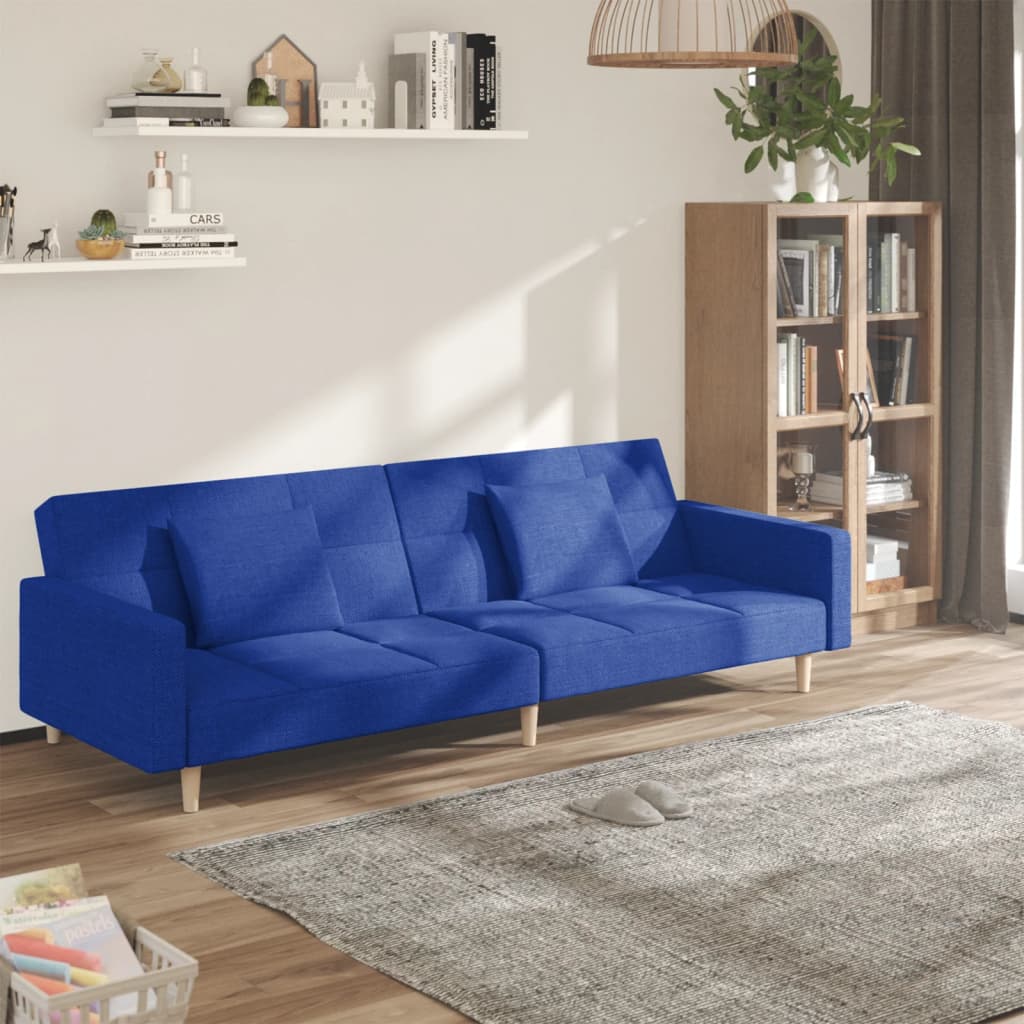 vidaXL 2-miestna rozkladacia pohovka s 2 vankúšmi, modrá, látka