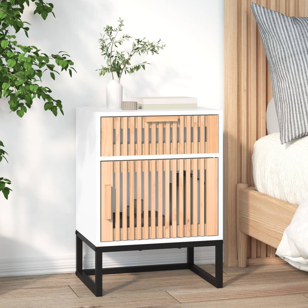 vidaXL Nočný stolík biely 40x30x55,5cm kompozitné drevo a železo