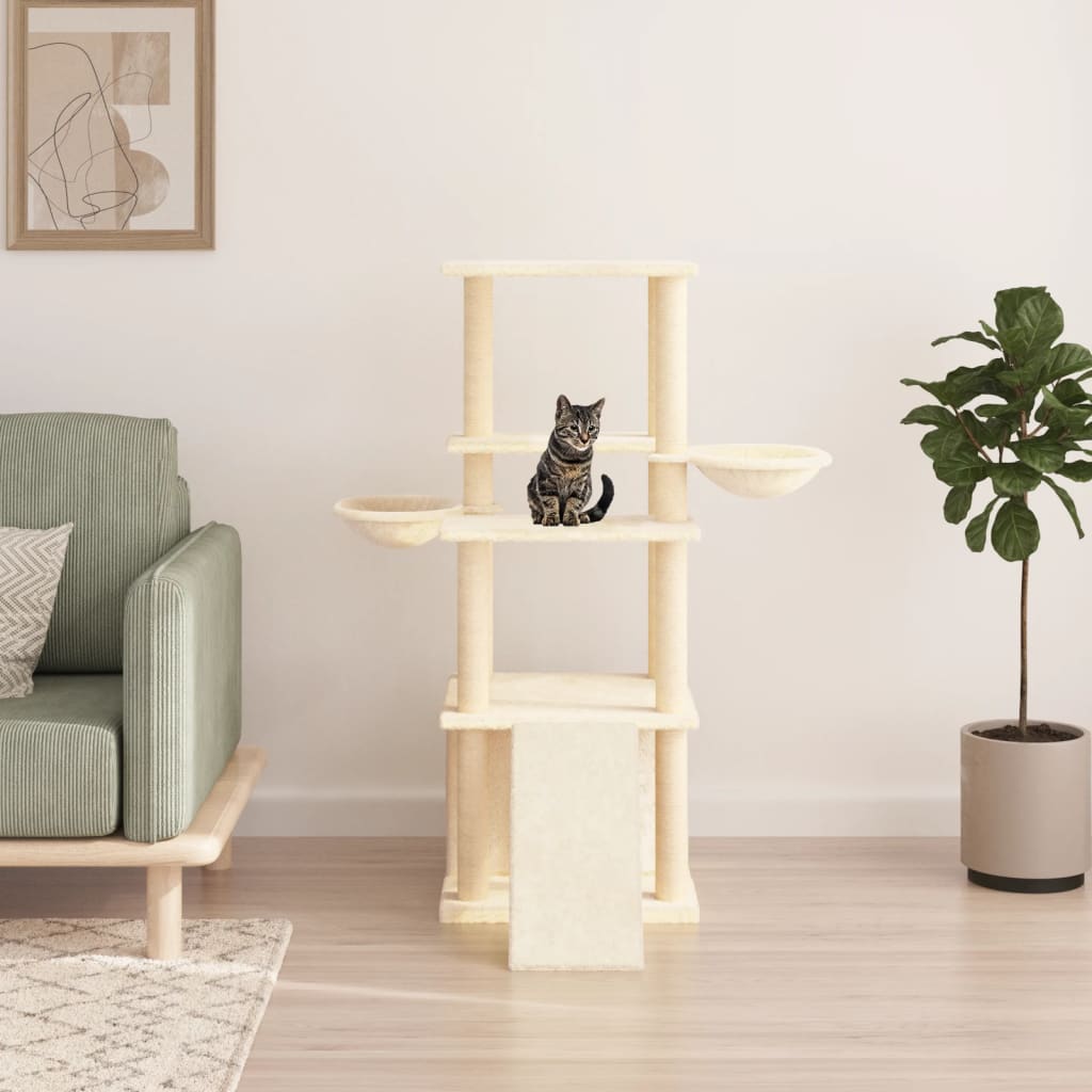 vidaXL Škrabadlo pre mačky so sisalovými stĺpikmi krémové 133 cm