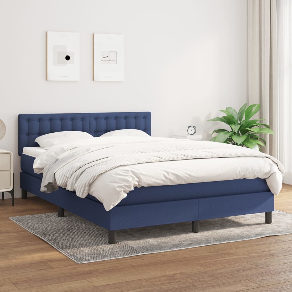 vidaXL Posteľný rám boxspring s matracom modrý 140x200 cm látka