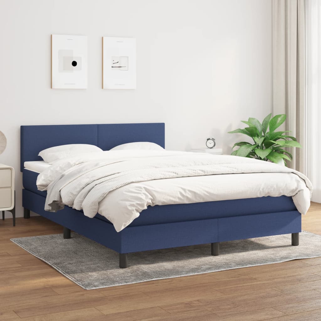 vidaXL Posteľný rám boxspring s matracom modrý 140x200 cm látka