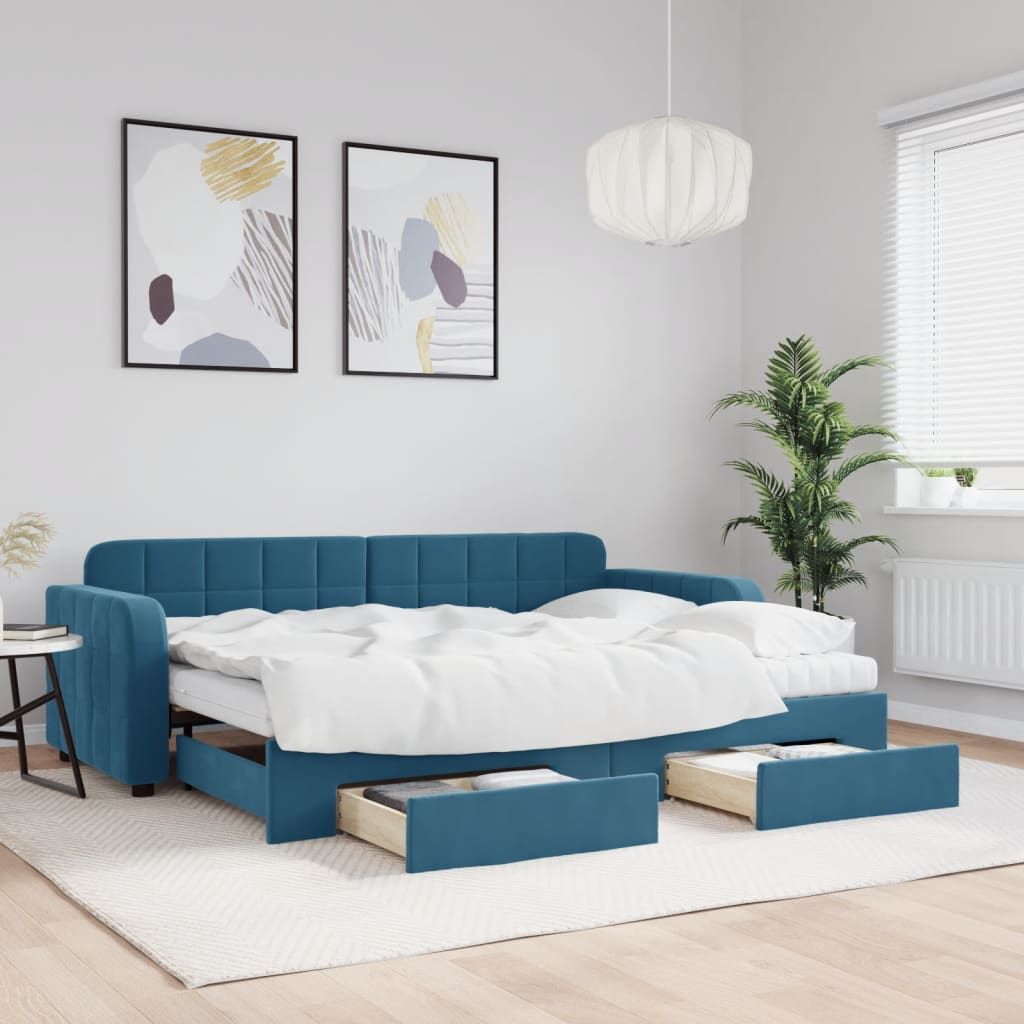 vidaXL Rozkladacia denná posteľ s matracmi modrá 80x200 cm zamat